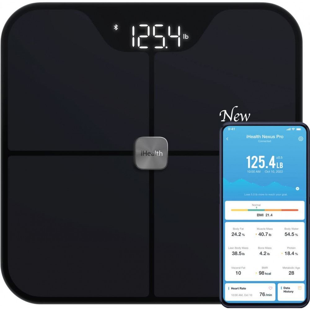 iHealth | Wireless Body Composition Scale | Nexus Pro | Maximum weight (capacity) 181 kg | Body Mass Index (BMI) measuring | Bla