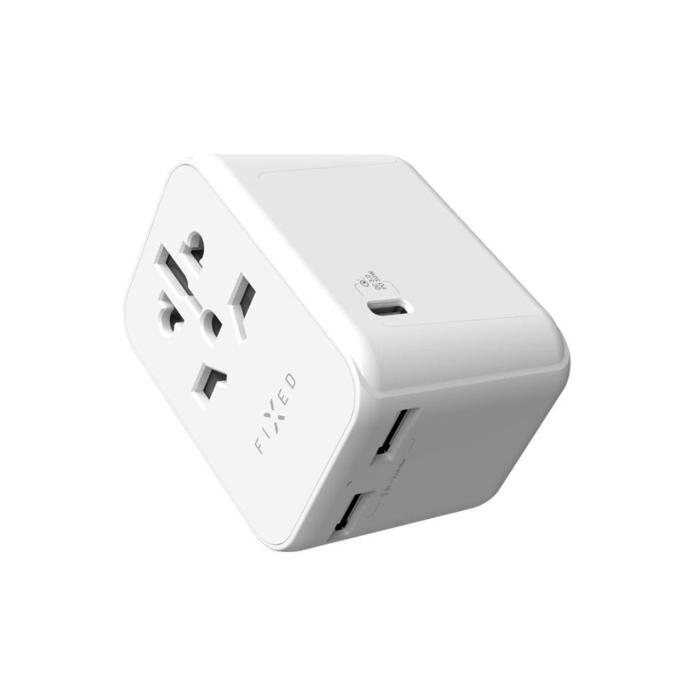 Fixed | Voyager World Adapter | FIXCT30-1C2A-WH | USB-A/USB-C | Travel Adapter