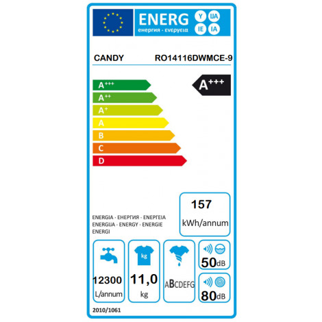 Candy Washing Machine | RO14116DWMCE-9 | Energy efficiency class A | Front loading | Washing capacity 11 kg | 1400 RPM | Depth 6