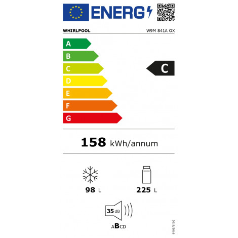 Whirlpool Refrigerator | W9M 841A OX | Energy efficiency class C | Free standing | Combi | Height 188.9 cm | No Frost system | F