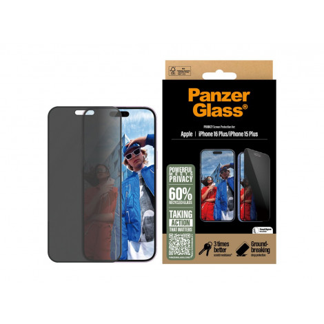 PanzerGlass Privacy Screen Protector iPhone 16 Plus / iPhone 15 Plus | Ultra-Wide Fit | PanzerGlass