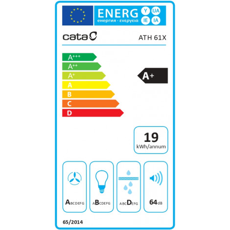 CATA Hood | ATH 61X | Telescopic | Energy efficiency class A+ | Width 60 cm | 605 m /h | Touch control | LED | Silver Grey