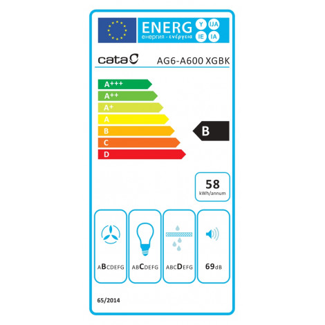 CATA Hood | AG6-A600 XGBK | Wall mounted | Energy efficiency class B | Width 60 cm | 572.4 m /h | Touch control | LED | Black