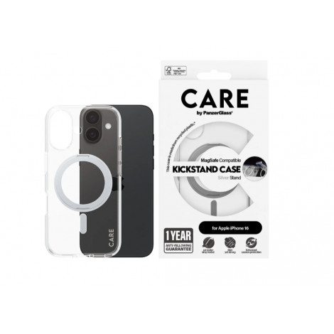 CARE by PanzerGlass Case Feature Silver Kickstand & MagSafe iPhone 16 | CARE