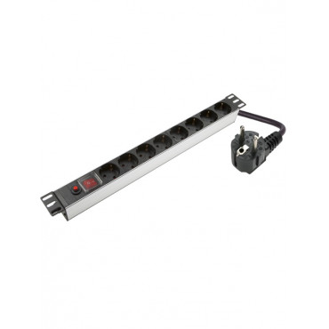 SOMI Networks | 1U, 19 , 8x Schuko Aluminium PDU Power Panel | PDU08SASO | Silver | With Switch and Surge Protector Schuko Input