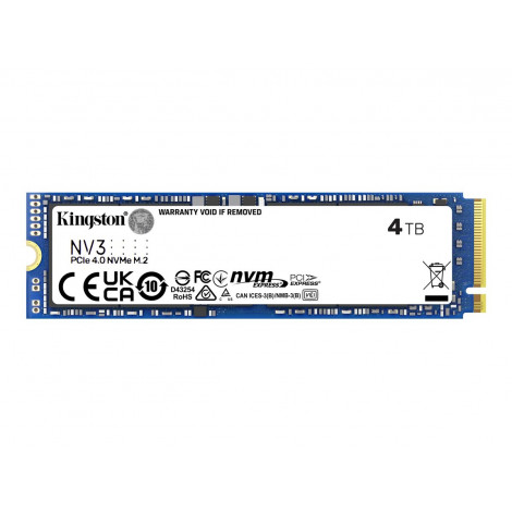 Kingston SSD | NV3 | 4000 GB | SSD form factor M.2 2280 | Solid-state drive interface PCIe 4.0 x4 NVMe | Read speed 6000 MB/s | 