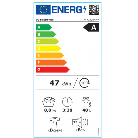 LG Washing Machine | F4X1008NWK | Energy efficiency class A | Front loading | Washing capacity 8 kg | 1350 RPM | Depth 56 cm | W