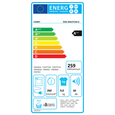 Candy | Dryer Machine | ROE H9A2TCEX-S | Energy efficiency class A++ | Front loading | 9 kg | Heat pump | Big Digit | Depth 58.5