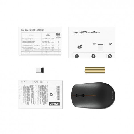 Lenovo | Wireless Mouse | 400 | Wireless mouse | Wireless | 2.4 GHz Wireless via Nano USB | Black | 1 year(s)