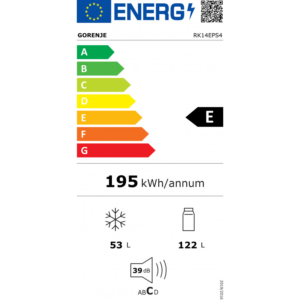 Gorenje | Refrigerator | RK14EPS4 | Energy efficiency class E | Free standing | Combi | Height 143 cm | Fridge net capacity 122 