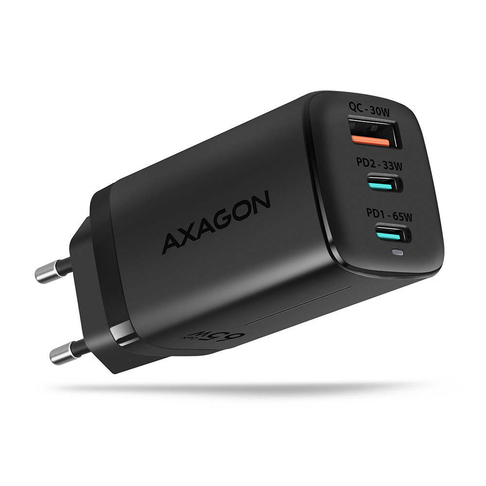 AXAGON GaN wallcharger 3x port (USB-A + 2x USB-C), 65W | ACU-DPQ65