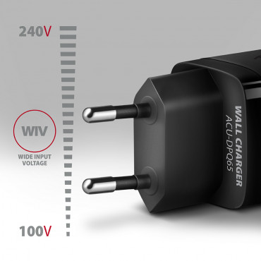 AXAGON GaN wallcharger 3x port (USB-A + 2x USB-C), 65W | ACU-DPQ65