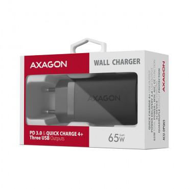 AXAGON GaN wallcharger 3x port (USB-A + 2x USB-C), 65W | ACU-DPQ65