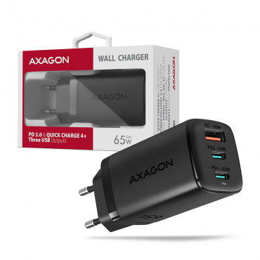 AXAGON GaN wallcharger 3x port (USB-A + 2x USB-C), 65W | ACU-DPQ65