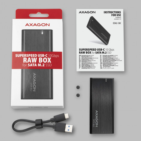 AXAGON External USB-C 3.2 Gen 2 metal box for M.2 SATA SSD disks