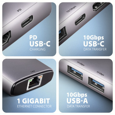 AXAGON Multi port USB-C 10Gbps hub | HMC-6G2L