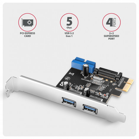 AXAGON PCI-Express card with a pair of internal and a pair of external USB 5Gbps ports | PCEU-232RS