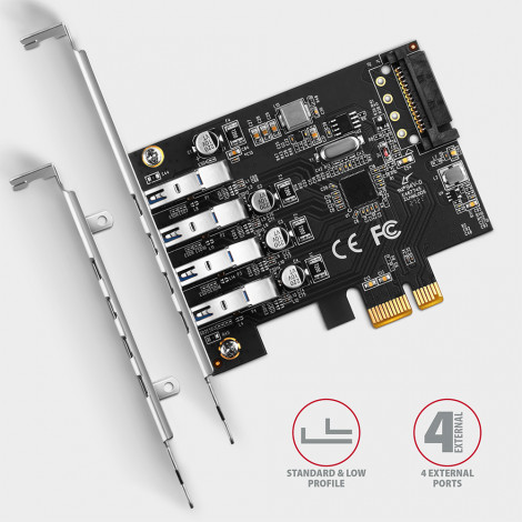 AXAGON PCI-Express card with four external USB 3.2 Gen1 ports with dual power | PCEU-43RS