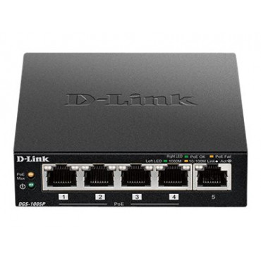 D-Link | Switch | DGS-1005P | Unmanaged | Desktop | Gigabit Ethernet (copper) ports quantity 5 | Power over Ethernet (PoE) ports