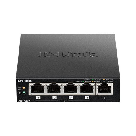 D-Link | Switch | DGS-1005P | Unmanaged | Desktop | Gigabit Ethernet (copper) ports quantity 5 | Power over Ethernet (PoE) ports