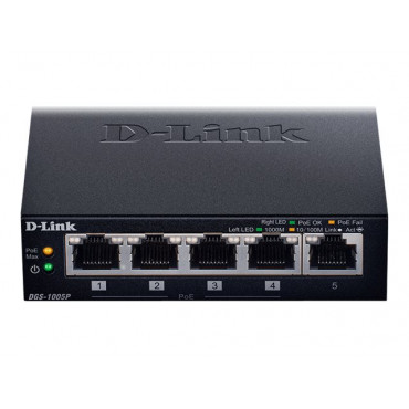 D-Link | Switch | DGS-1005P | Unmanaged | Desktop | Gigabit Ethernet (copper) ports quantity 5 | Power over Ethernet (PoE) ports