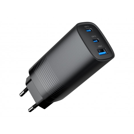 Cablexpert TA-UC-PDQC65-01-BK 3-port 65 W GaN USB PowerDelivery fast charger, black | Cablexpert