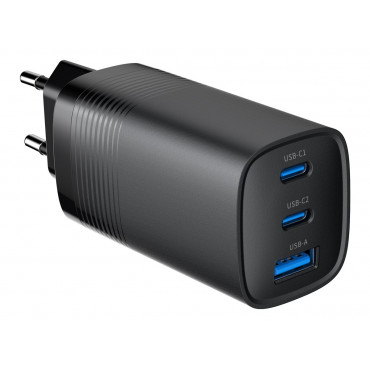 Cablexpert TA-UC-PDQC65-01-BK 3-port 65 W GaN USB PowerDelivery fast charger, black | Cablexpert
