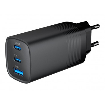Cablexpert TA-UC-PDQC65-01-BK 3-port 65 W GaN USB PowerDelivery fast charger, black | Cablexpert