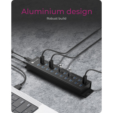 Raidsonic | 20-in-1 USB HUB with power supply, on/off button and mounting brackets | IB-HUB1720-U3