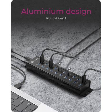 Raidsonic | 20-in-1 USB HUB with power supply, on/off button and mounting brackets | IB-HUB1720-U3