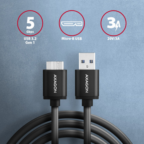 AXAGON Data and charging cable, 1 m | BUMM3-AM10AB | USB Type A to USB Type Micro-B
