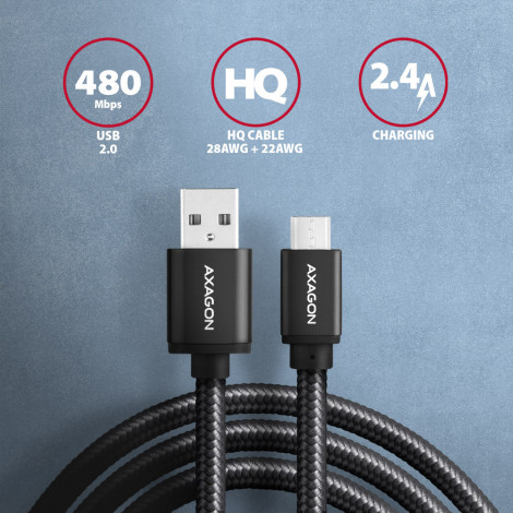 AXAGON Data and charging cable, 1.5 m | BUMM-AM15AB | USB Type A to USB Type Micro