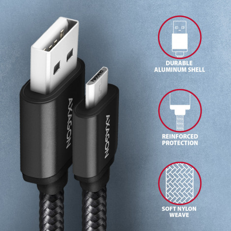 AXAGON Data and charging cable, 1.5 m | BUMM-AM15AB | USB Type A to USB Type Micro