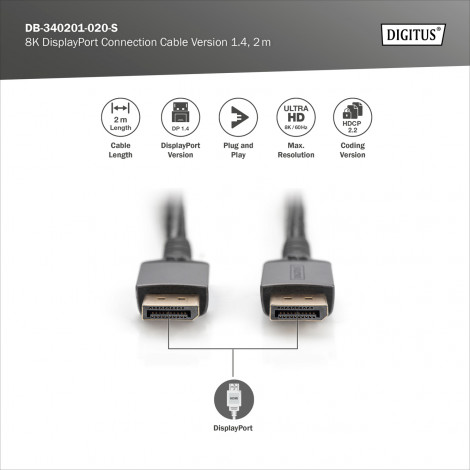 Digitus Connection Cable | DB-340201-020-S | DisplayPort to DisplayPort