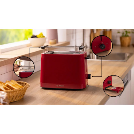 Bosch Compact Toaster | TAT3M124 MyMoment | Number of slots 2 | Housing material Plastic | Red