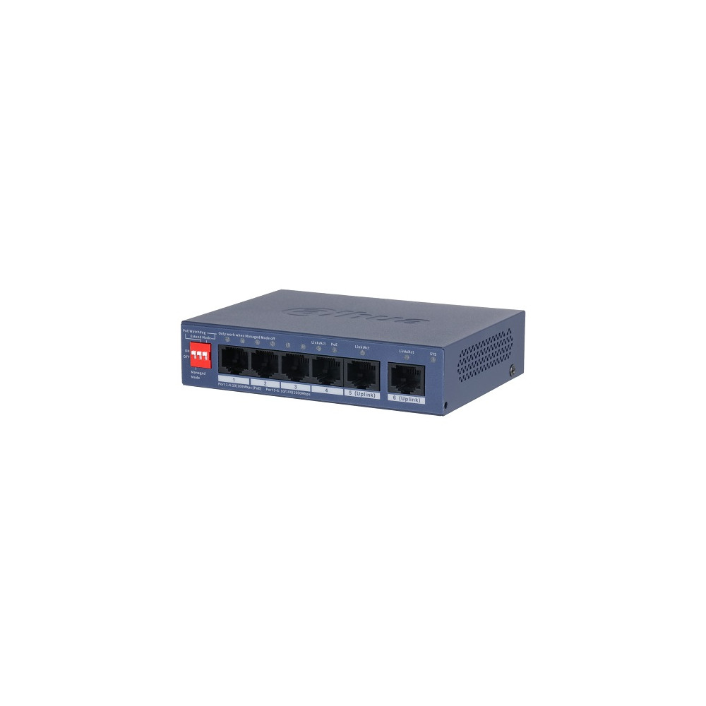 PoE šakotuvas valdomas100Mbps 4portų+2G uplink