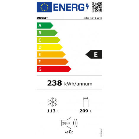 INDESIT Refrigerator | INKS 1341 W4E | Energy efficiency class E | Free standing | Combi | Height 173.6 cm | Fridge net capacity