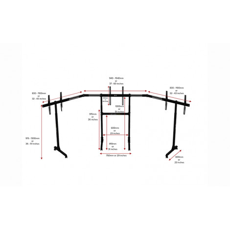 Next Level Racing | Floor stand | Free Standing Triple Monitor stand | 3 x 32- 65 " | Maximum weight (capacity) 70 kg | Black