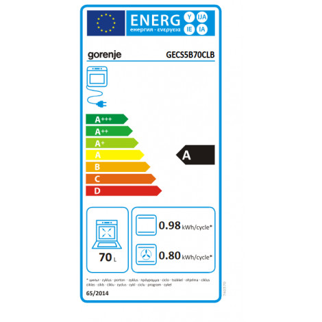 Gorenje Cooker | GECS5B70CLB | Hob type Vitroceramic | Oven type Electric | Black | Width 50 cm | Depth 59.4 cm | 70 L