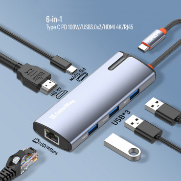 ColorWay 6-in-1 Docking Station | CW-HUB02 | 100 W