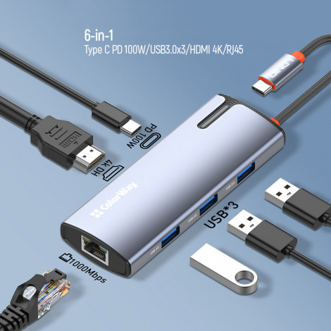 ColorWay 6-in-1 Docking Station | CW-HUB02 | 100 W