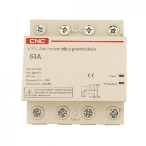 Įtampos apsaugos relė, 3P+N, 63A, 230V, su atsistatymo funkcija