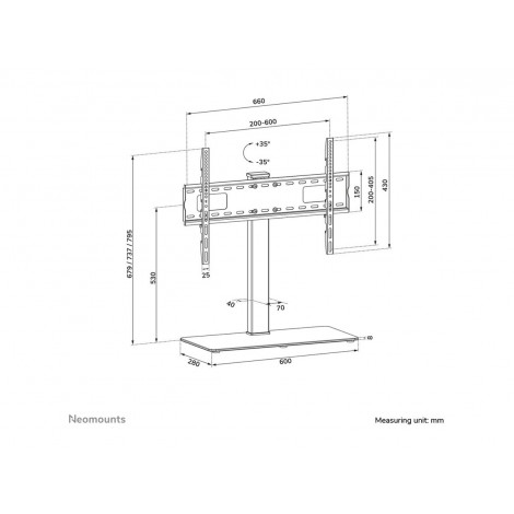 Neomounts DS45-430BL16 TV stand 1 screen - 37-70" - 0-40 kg - VESA 200x200-600x400 - height adjustment 11,6 cm - 70 swivel - bla