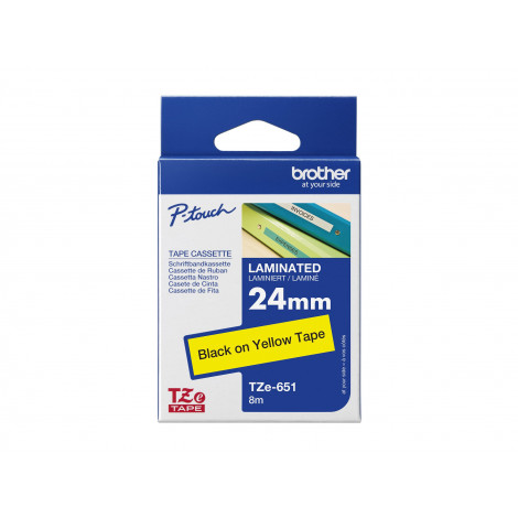 Brother | TZe-651 Laminated Tape | Black On Yellow | TZe | 8 m | 2.4 cm