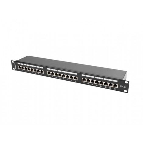 Lanberg Patch panel 24 port 1U 19" CAT.5E FT with cable organizer shielded, black | Lanberg