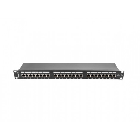 Lanberg Patch panel 24 port 1U 19" CAT.5E FT with cable organizer shielded, black | Lanberg