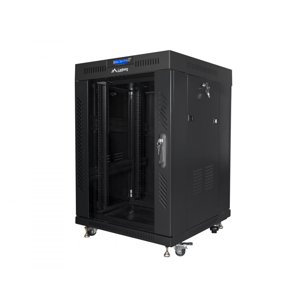 Lanberg Rack cabinet 19" free-standing 15U/600x600 (flat pack) with glass door lCD V2, black | Lanberg
