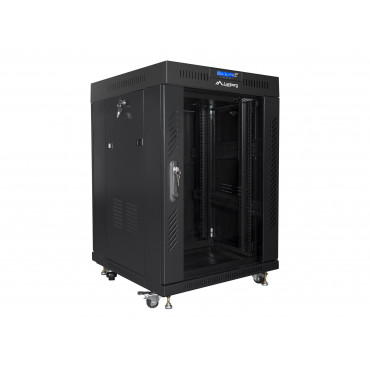 Lanberg Rack cabinet 19" free-standing 15U/600x600 (flat pack) with glass door lCD V2, black | Lanberg