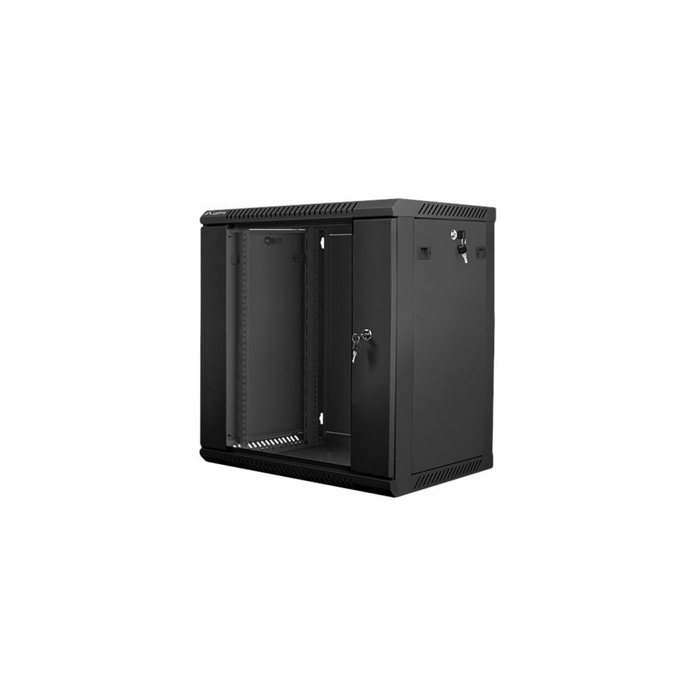 Lanberg Rack cabinet 19" wall-mount 12U/600x450 (flat pack) with glass door V2, black | Lanberg