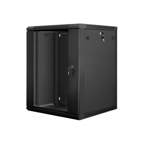 Lanberg Rack cabinet 19" wall-mount 15U/600x600 (flat pack) with glass door V2, black | Lanberg